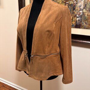 Chico's Waist Zippered (Can be converted to cropped) Jacket Size 1- Tan Suede